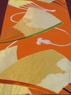 Hikihaku Fans Kinran Wagara Weave Japanese Obi Fabric Silk 18'' L #397A