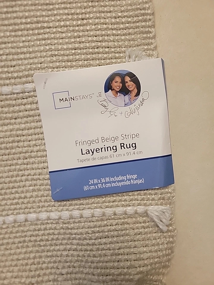 Mainstays Fringed Beige Stripe Layering Rug, 24 X 36 In. - Image 2 of 2