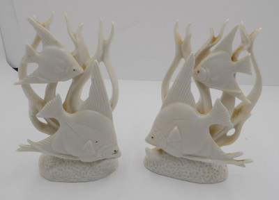 2 Lenwile Ardalt White Angelfish Figurines Vintage Mid-Century Ceramic Decor