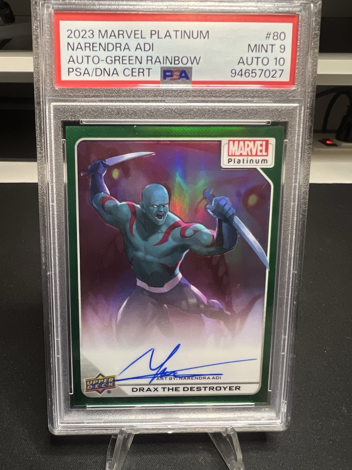 2023 Upper Deck Marvel Platinum Drax #80 Artist Auto Green Rainbow 06/10 PSA 9