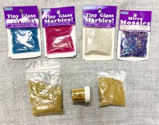 Vtg Lot of 7 Tiny Glass Marbles, Micro Mosaics, Micro Beads 30-40gm Each NEW