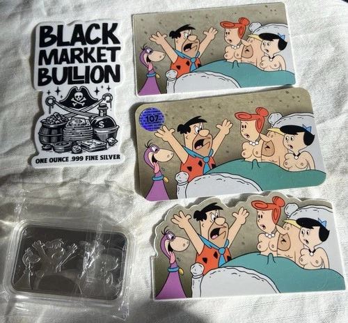 1 Oz .999 Silver Bar Flintstones Nude Threesome Black Market Bullion Super Rare