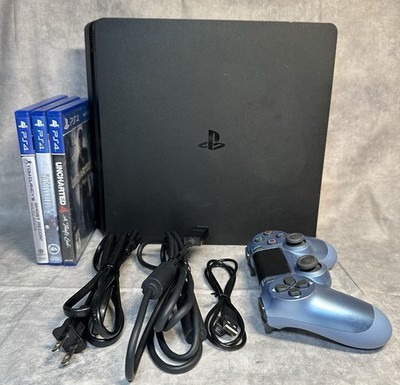 Sony PlayStation 4 Slim 500GB Console Blue Controller + 3 Games Tested PS4