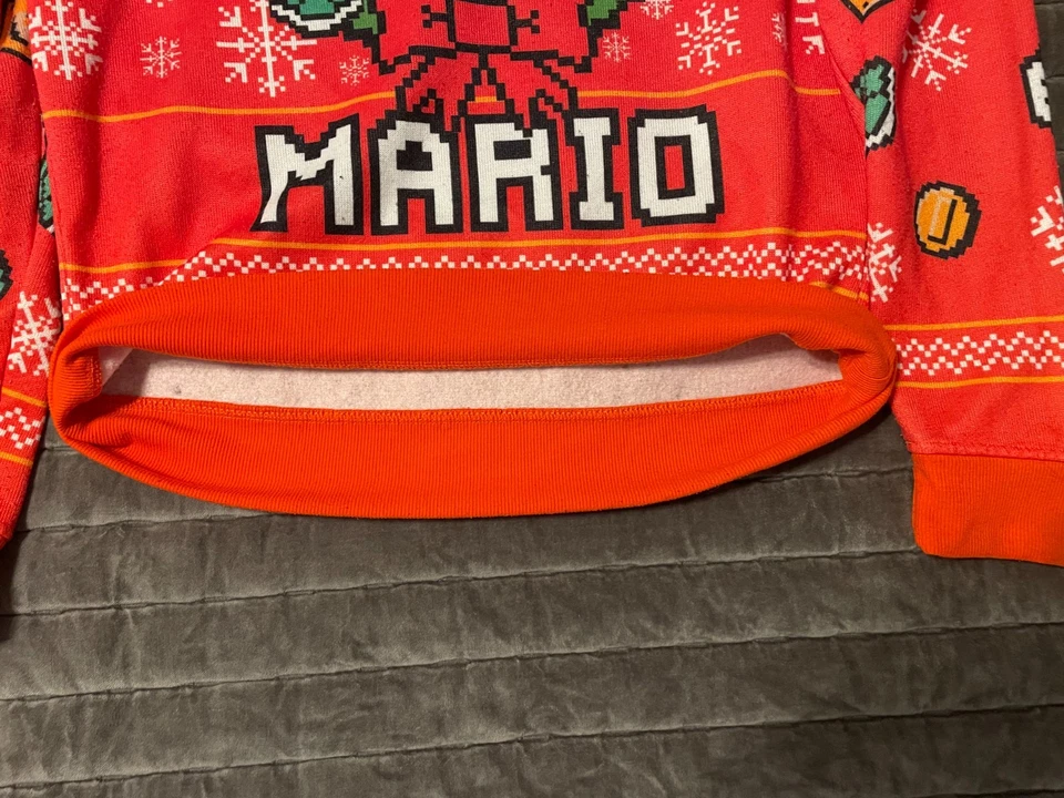 NINTENDO Super Mario Bros. MERRY MARIO Feo L Hombres Navidad Suéter Naranja Rojo Foto 4 de 4