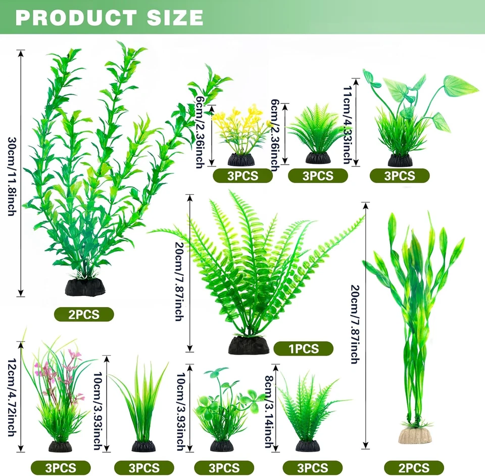 Plantas de plástico verde artificial 26 peças para decoração de tanque de peixes decoração de tanque de peixes - Imagem 2 de 4