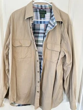 Scandia Woods Mens Large Vintage Khaki Flannel Lined Shirt Jacket Shacket