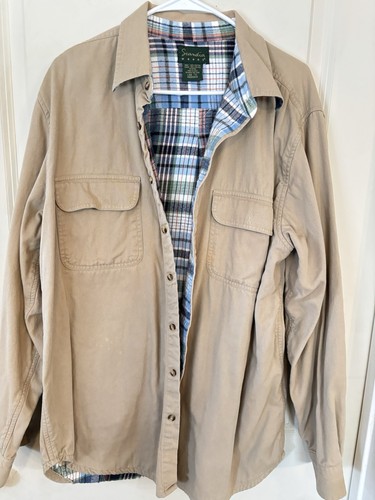 Scandia Woods Mens Large Vintage Khaki Flannel Lined Shirt Jacket Shacket - Picture 1 of 12