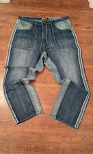 Vintage Akademiks Baggy Two-tone Denim Jeans -Big Logo Hip Hop Y2K-Mens 42x33