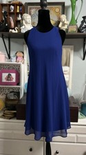 Lauren Ralph Lauren Blue Chiffon A-Line Dress 4 Sleeveless Round Neck Lined