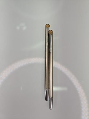 Vintage EMPHASIS Telescoping 25'' Brushed Nickel Pointer Shell Logo Set Of 2 