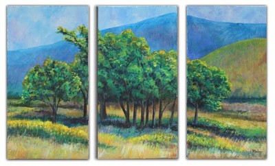 Two Harbors Tree Quest - Hand Painted enamel Triptych Painting on Gypsum Panel
