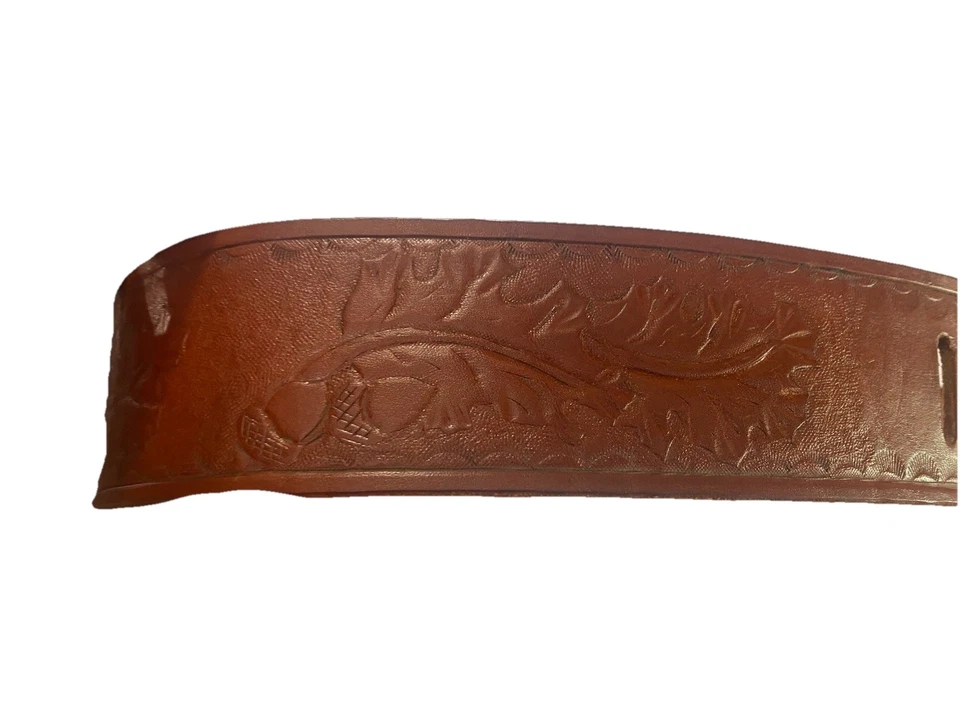 Correa de guitarra de cuero mecanizado hecha a mano hecha a mano hojas únicas bellota Foto 4 de 4