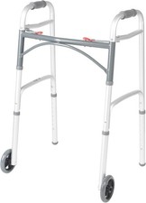 Drive Medical Two-Button Folding Walker w/ Wheels Desk Arms Dual Push 5in Silver