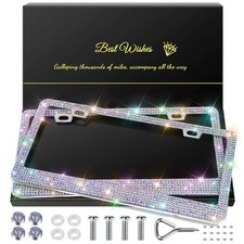 2 Pack Bling License Plate Frames For Women Sparkly Rhinestone Diamond Car 2 Pack Bling License Plate Frames For Women Sparkly Rhinestone Diamond Car