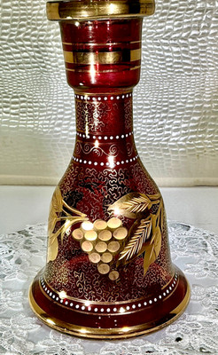 Bohemia Cut to Clear Glass 10 1/2  Gold Encrusted Gilt Persian Vase Decanter