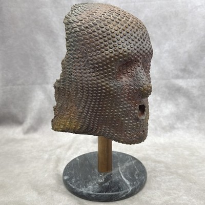 Vintage Textured Face Sculpture Abstract Art Head Statue Metal Cast OOAK