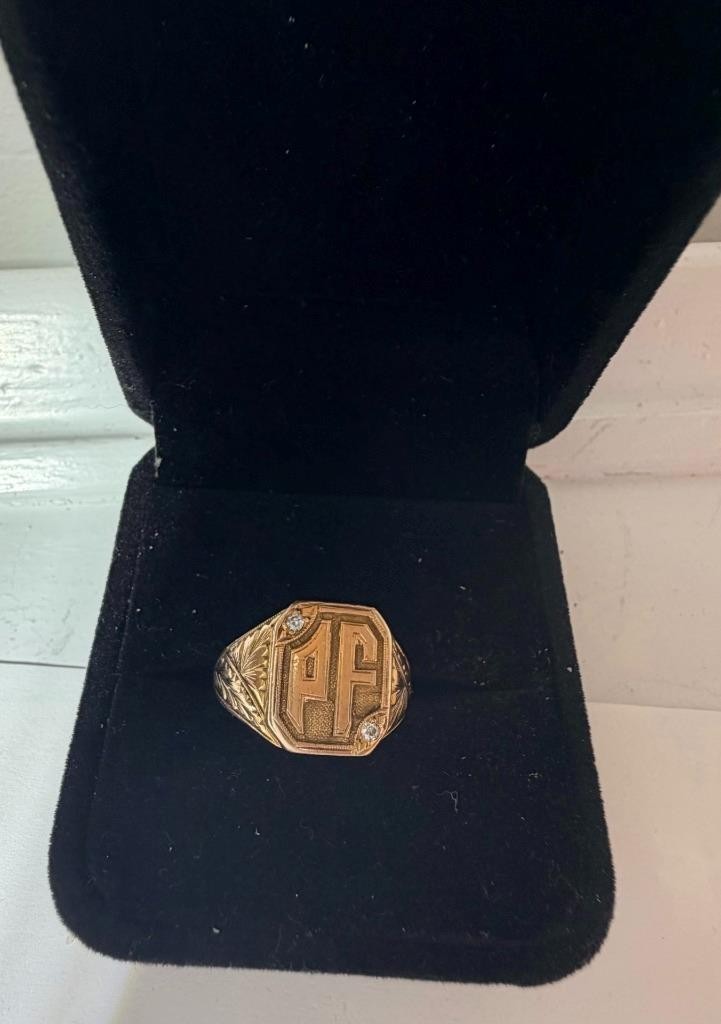 Antique solid 14k Yellow Gold  Initial signet rin… - image 9