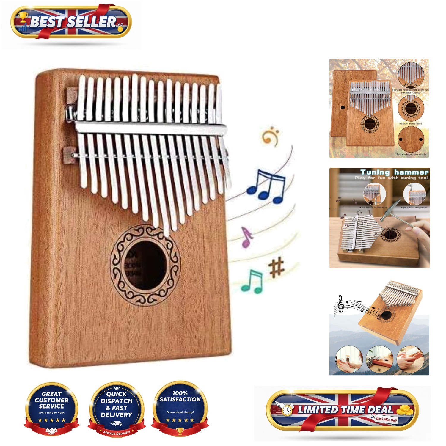Kalimba 17 Keys Thumb Piano with Study Instruction and Tune Hammer, Finger Ma...