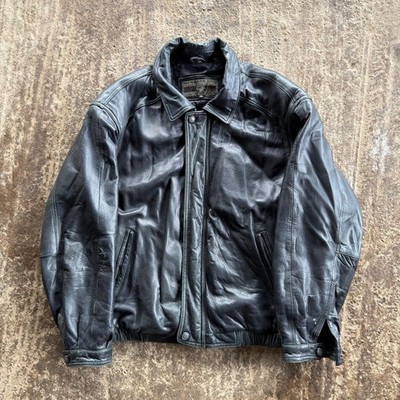VINTAGE BLACK LEATHER BOMBER JACKET CAFE RACER MEMBERS ONLY XL 00S