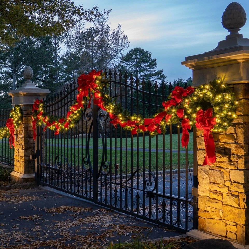 TKOOFN 9FT Christmas Garland With Lights Pre Lit For Door Wreath Stair Fireplace Tree