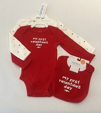 Carters Baby Boy Girl Valentine  s Day 3 Months Long Sleeve Bodysuit Set Bib New