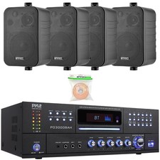 Pyle Bluetooth Home Audio Amplifier, 4x 4" 30W 3-Way Indoor/Outdoor Speakers
