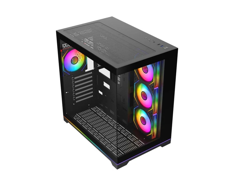 DIYPC ARGB-DC200-BK Black USB3.0 Tempered Glass ATX Dual Chamber Gaming Computer - Image 4 of 4