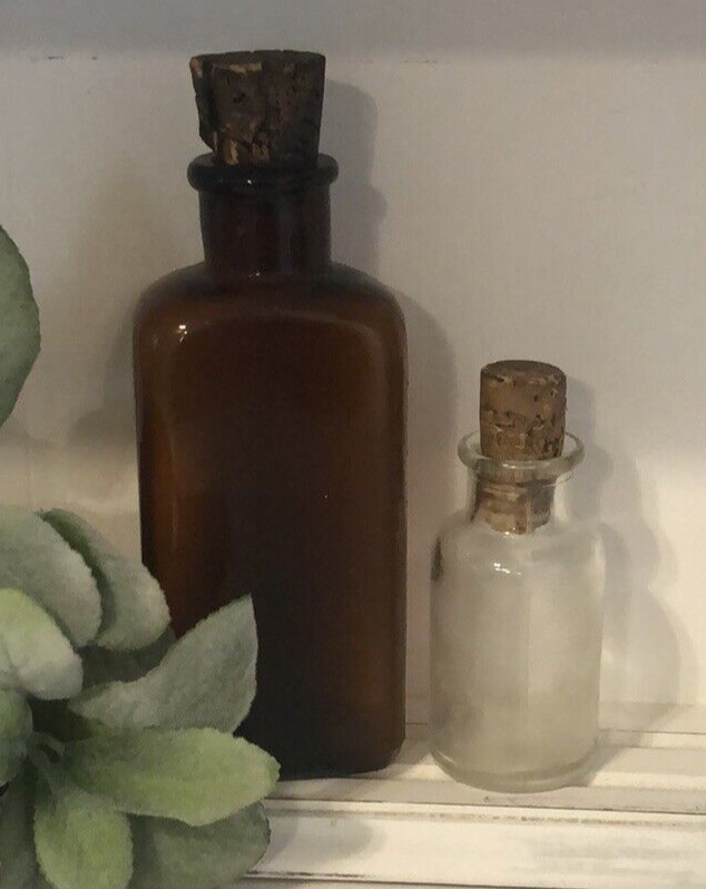 Antique Brown Glass NORWICH Pharmacy Medicine Apothecary Bottle & Clear Bottle