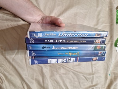 5 New Sealed Disney DVD LOT- James and The Giant Peach Mart Popins Rescuers - Picture 3 of 8