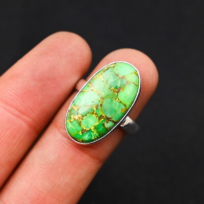 Natural Green Turquoise Gemstone Handmade 925 Sterling Silver Jewelry Ring Gift