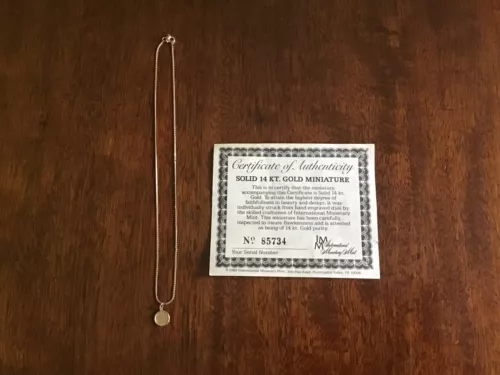 14K Miniature Krugerrand with 14K Gold Chain I980 International Monetary Mint