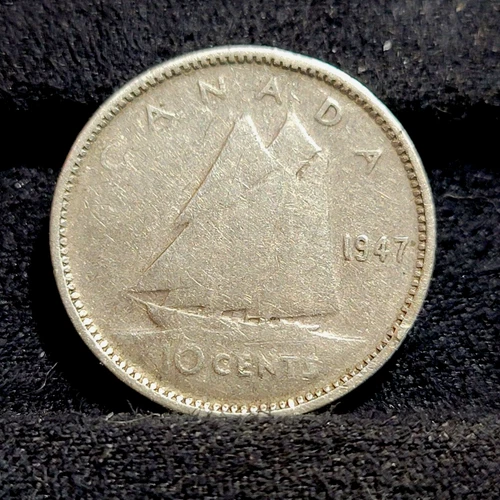 1947 Canada 10 Cents (80% Silver) Coin King George VI  GOOD BOOK FILLER