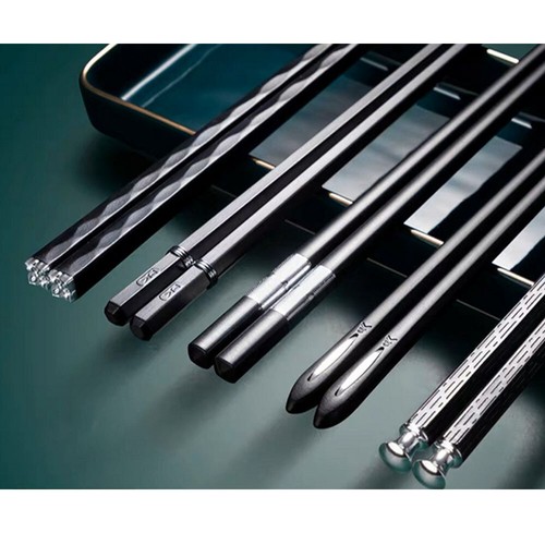 5 Pairs Chinese Chopsticks Black Silver Mixed Non-Slip Sushi Chop Sticks Set US - 第 7/9 張圖片
