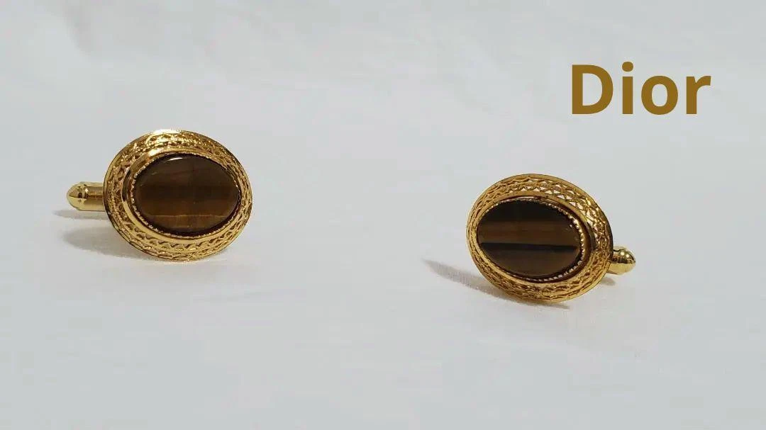 Bijou Dior anneaux maille oeil de tigre boutons de manchette