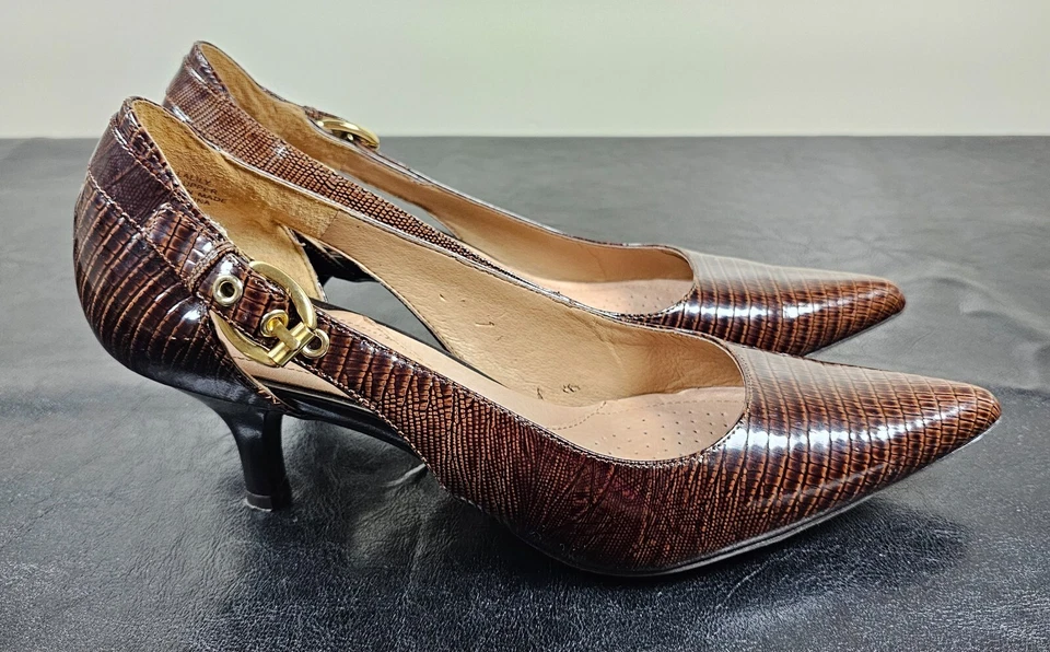 CIRCA JOAN & DAVID Shoes Women's 9M Calla Lily Brown Leather Kitten Heels Casual - Image 4 of 4