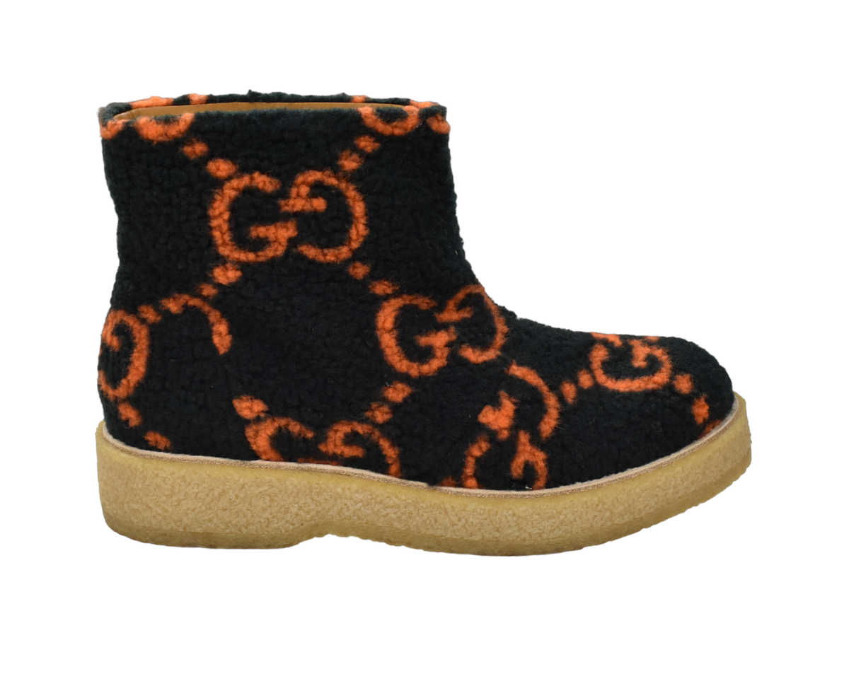 Authentic Men's Gucci Dark Green Hooper GG Logo Wool Effect Ankle