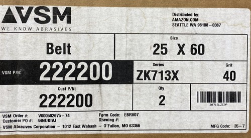 VSM 222200 25" x 60" Abrasive Belt 40 Grit PK2 - Picture 2 of 2