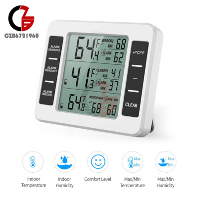 Wireless Digital Refrigerator Freezer Thermometer Temp Alarm Dual Sensor New
