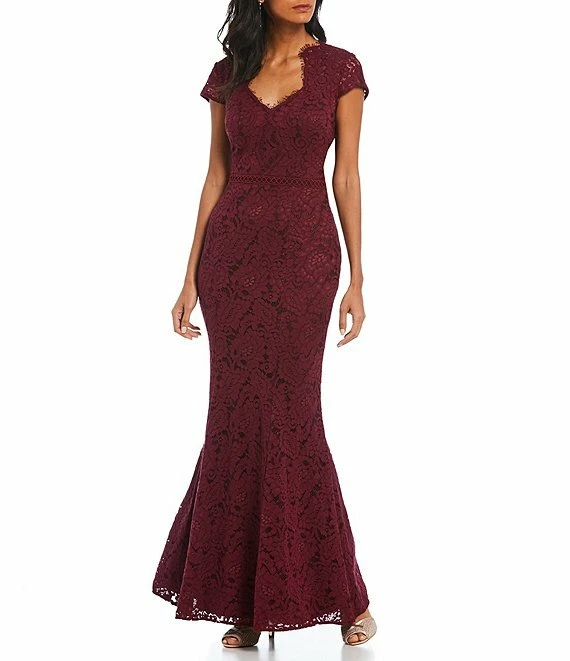 Js collections scalloped clearance lace cap sleeve gown