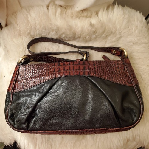 Brahmin Shoulder Bag Purse Brown Black Leather 12.5x7x2" Med Gold Accents - Picture 2 of 18