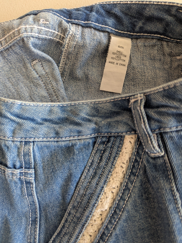 DOTTI Womens Denim Shorts Sz 14 Blue Cotton Lace Detail High Rise Zip Fly Boho - Picture 6 of 6