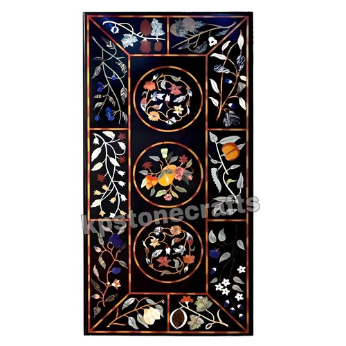 Custom Black Marble Dining Table Top | Semi-Precious Stone Inlay | Luxury Garden - Picture 4 of 6