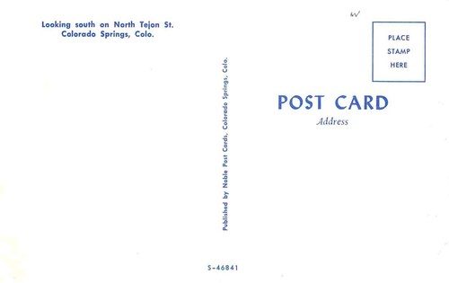 North Tejon Street Cars Colorado Springs CO 1950s postcard - Picture 2 of 2