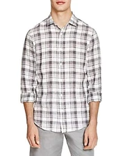 New The Mens Store Bloomingdales Gray Plaid 100% Linen Button Down Shirt S