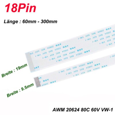 18Pin Flachbandkabel Teilung 0.5/1mm FFC Flatkabel Drähte AWM 20624 80C 60V VW-1