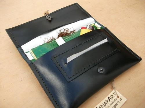 PORTATABACCO PELLE ARTIGIANALE CANAPART NERO. - Picture 2 of 3
