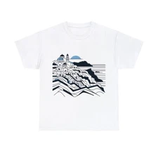 Unisex Adult T Shirt Santorini Greece Travel Bold Minimalist Line Art Streetwear