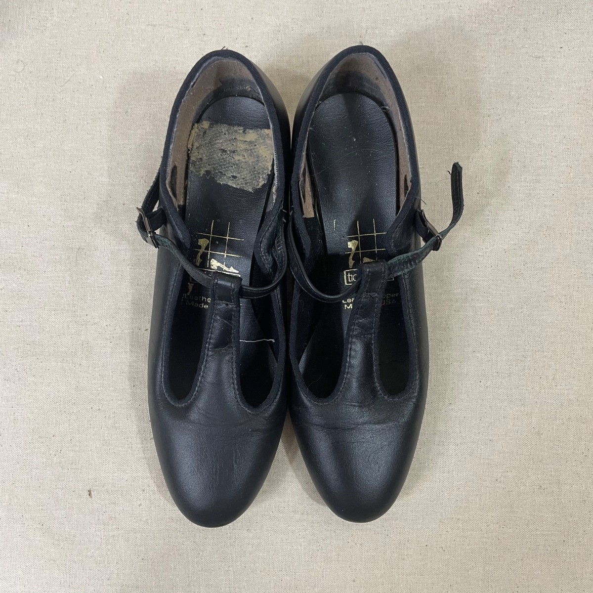 Tic Tac Toes Black Leather Celine Almond Toe Swing T Strap Dance