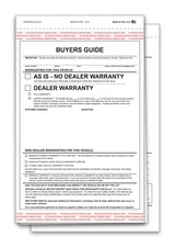 2 PART CAR DEALER LOT BUYER GUIDE PACK OF 100 FORMS AS IS WARRANTY NO LINES