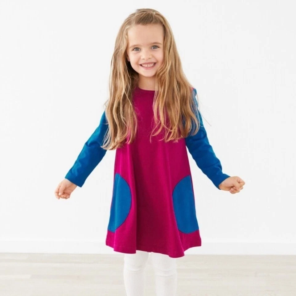 Hanna Andersson 色块口袋秋千连衣裙,洋红色/蓝色 (130 厘米 / 8) — 第 4/4 张图片